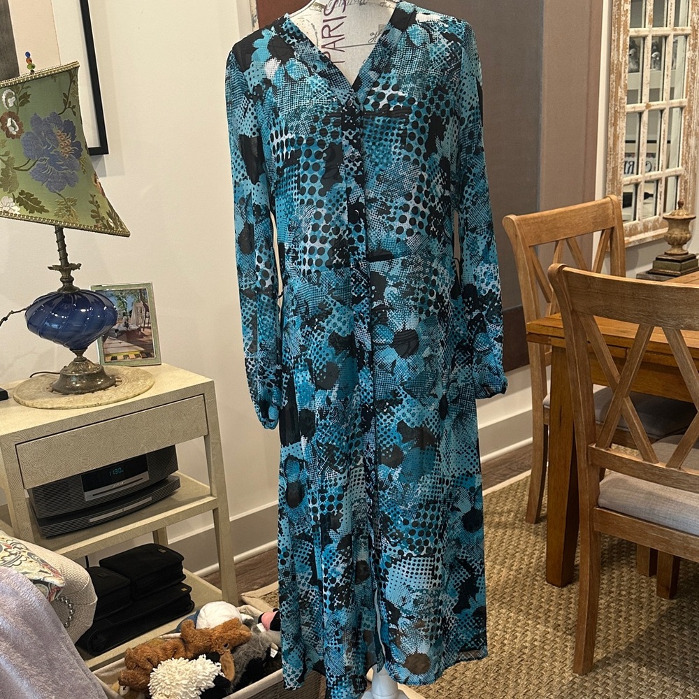 Joseph Ribkoff Blue and Black Long Sleeve Dress